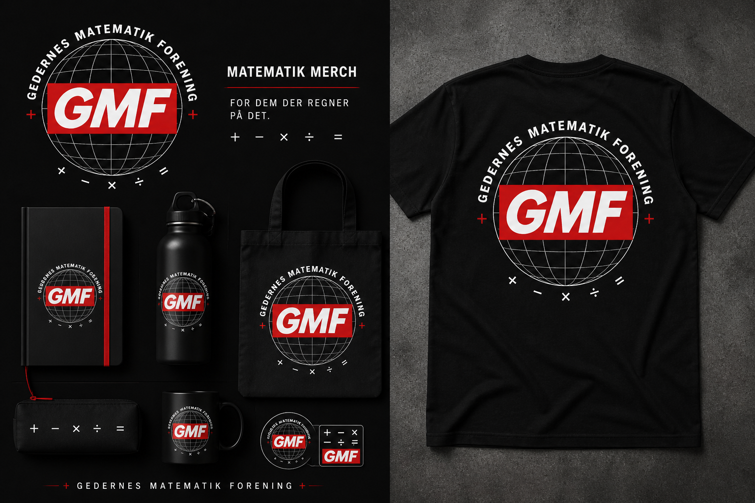 GMF merch drop med t-shirt og accessories